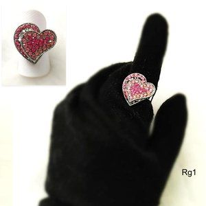 Pink Crystal Bold Ring “2 Hearts As 1” Adjustable